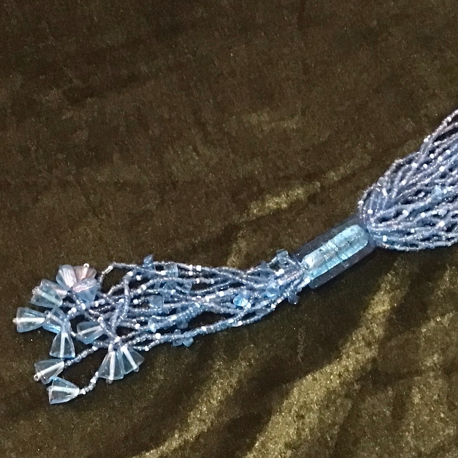 Vintage MultiStrand Blue Seed Bead Necklace 21 In Lariat Style