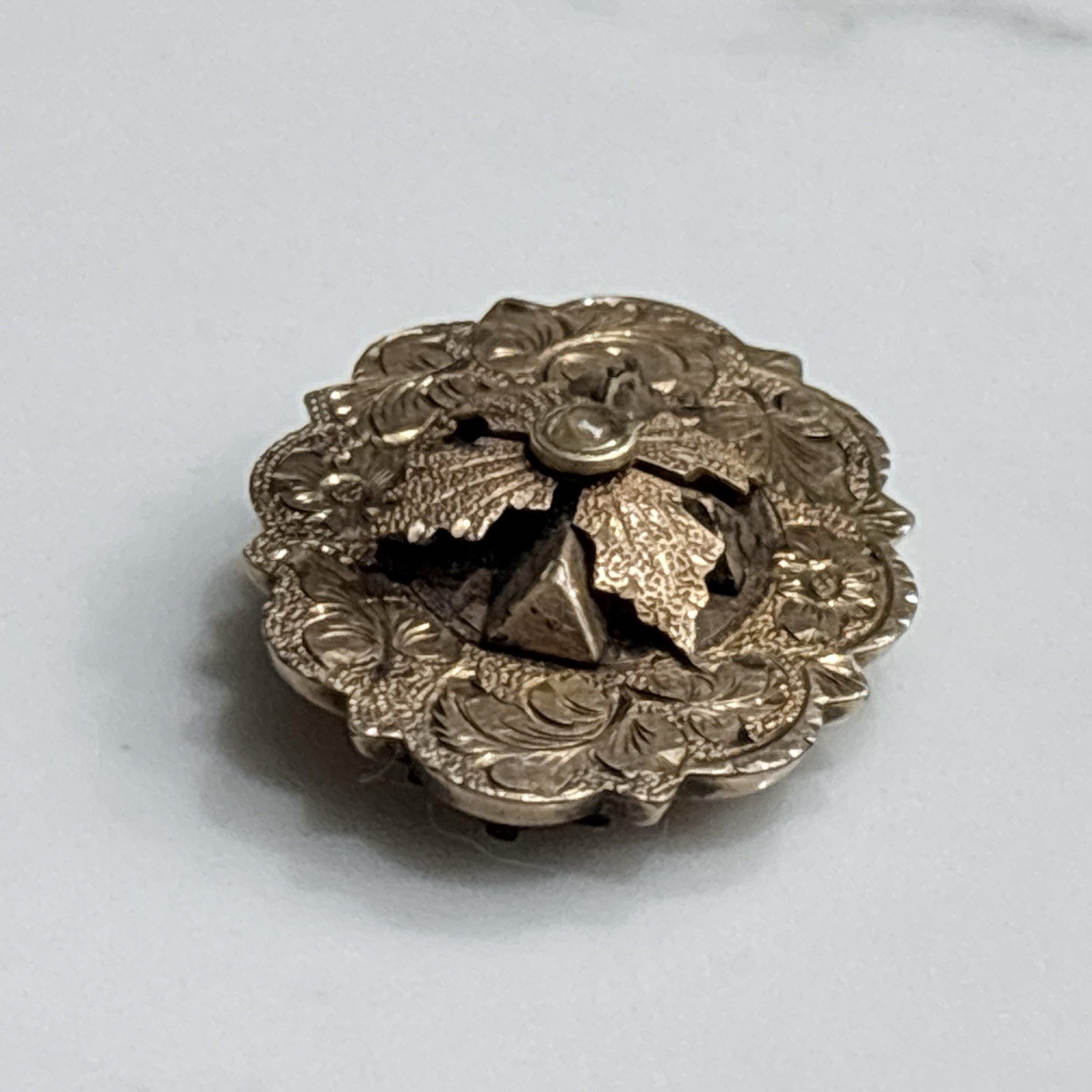 Antique Victorian Gold Filled Brooch Pin Floral Repousse Oval 3D Cross Vintage