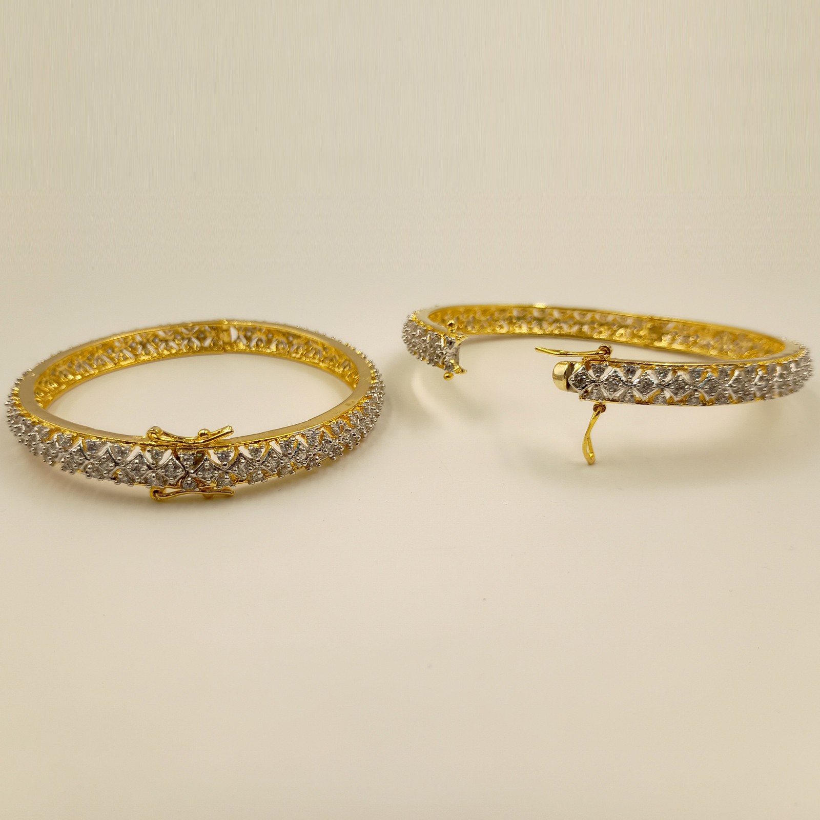 Traditional Indian Bangle Set 22K Gold Plated White CZ Bridal Wedding Jewelry