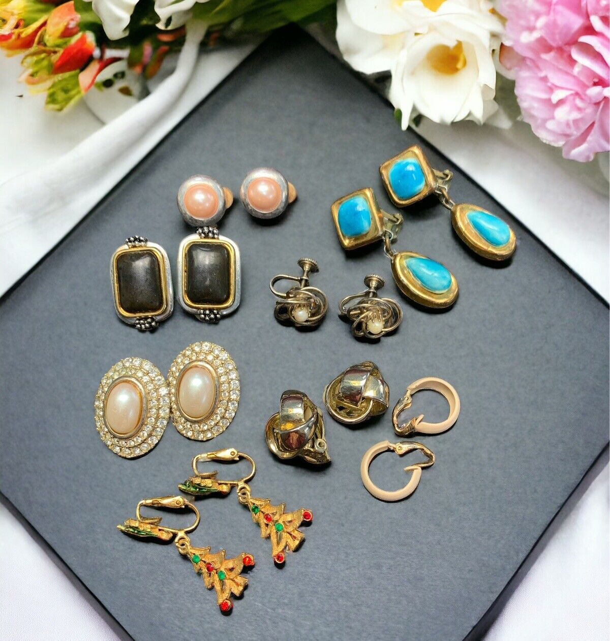 Wearable Vintage Clip Earring Lot Assorted 8 Pairs As Shown
