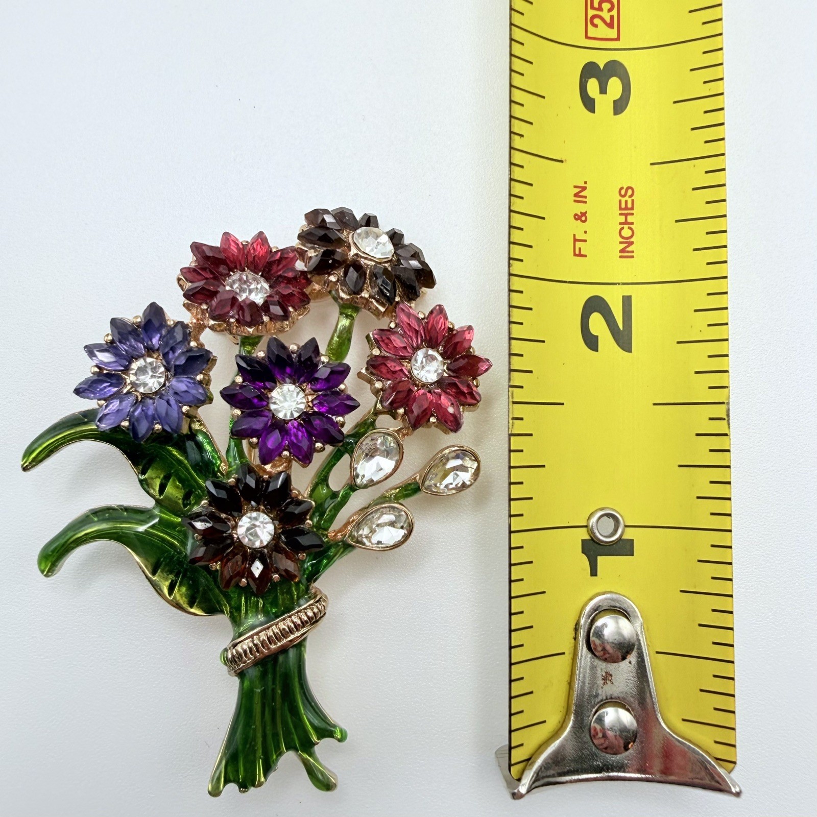 Napier Gold-Tone Enameled Colorful Bouqet Flowers Rhinestone Brooch Pin