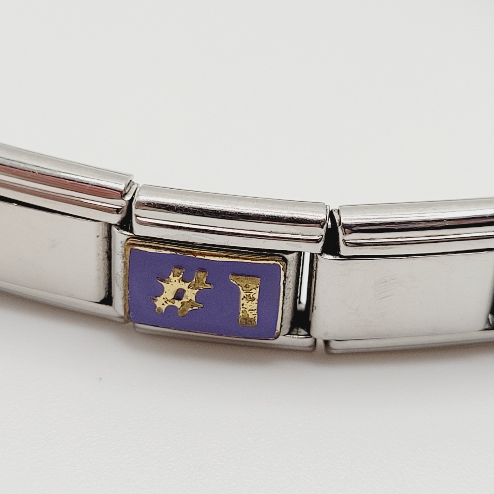 Vintage Italian Style Modular Stainless Steel Charm Bracelet w Mom USA Flag Dog