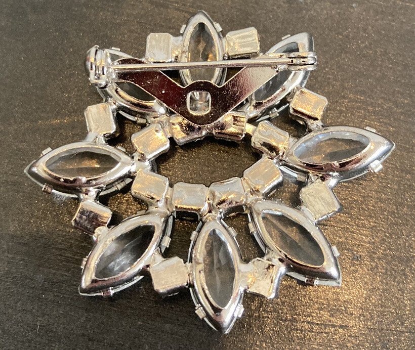 Stunning Clear Open Back Rhinestone Brooch Vintage 1 7/8 Inches x 1 3/4 Inches