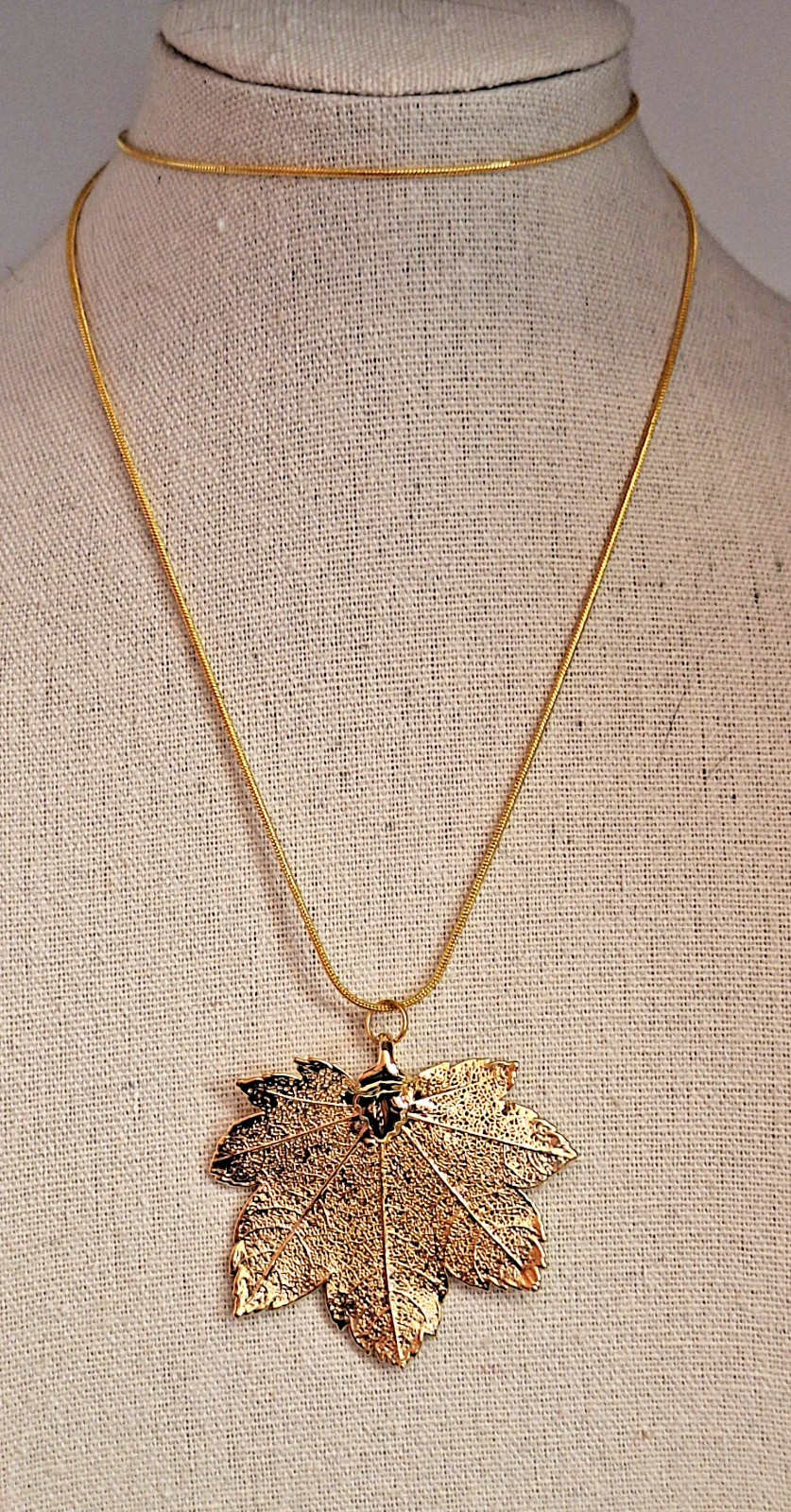 Vintage Canadian Sugar Maple Leaf 24K Gold Dipped Pendant on a 18KGP Snake Chain