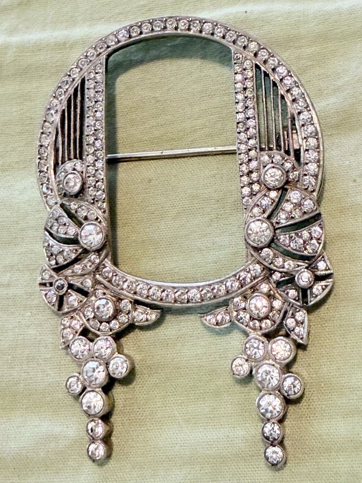 Antique Vintage French Art Deco Sterling Silver Brooch Pin Paste RS 2.5” Signed
