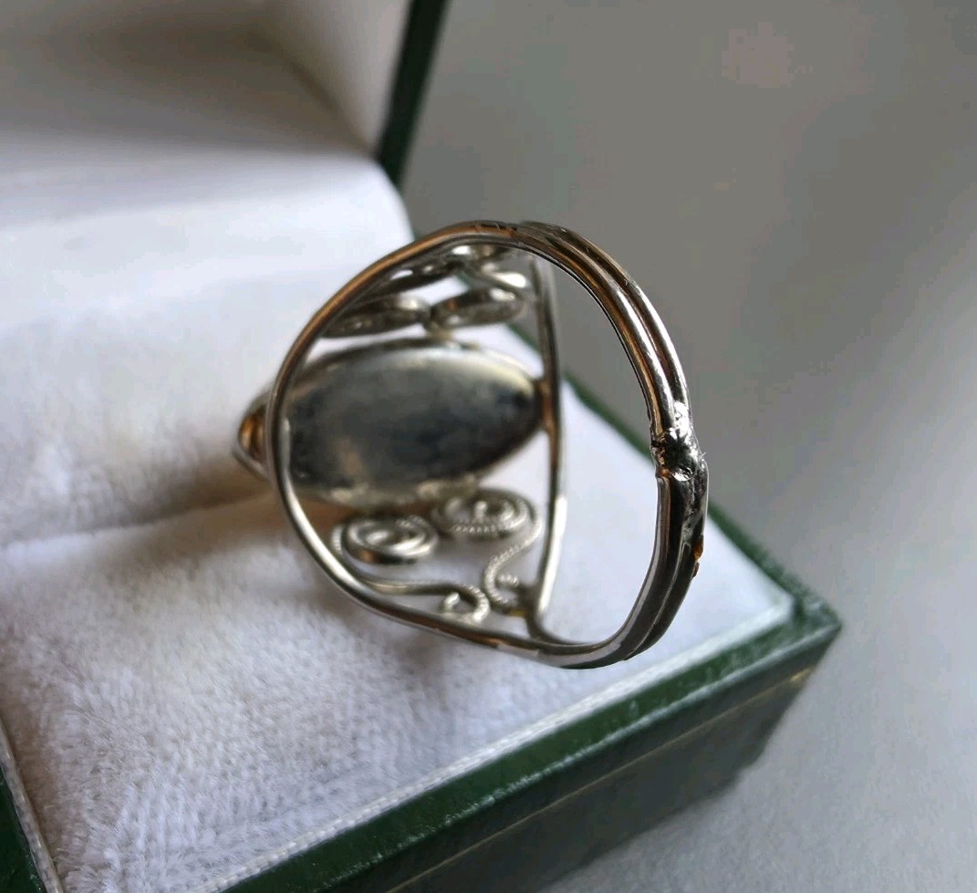 Vintage cupronickel Ring with Amber. USSR Size 7.5