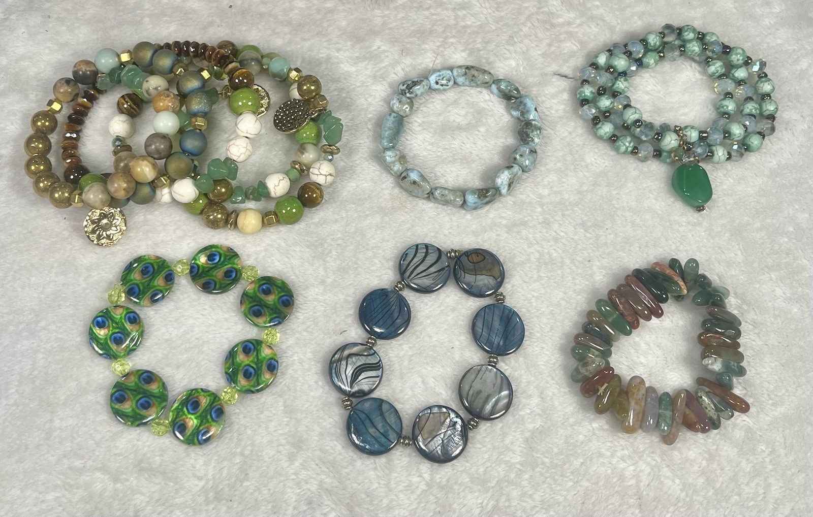 Vintage Costume Jewelry Bracelets (Stretch, Wrap Around, Glass Beads, Stones)