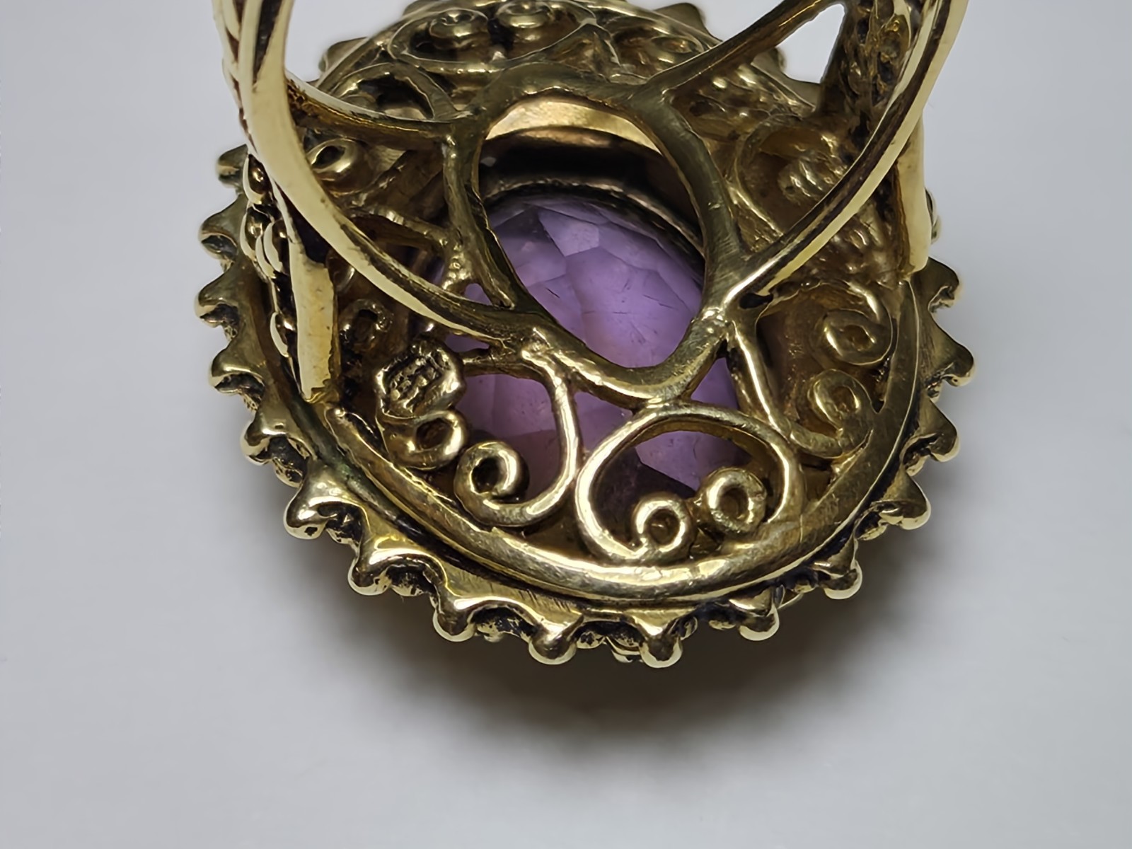 Vintage Signed 14k Yellow Gold Amethyst & Seed Pearl Ring Size 10