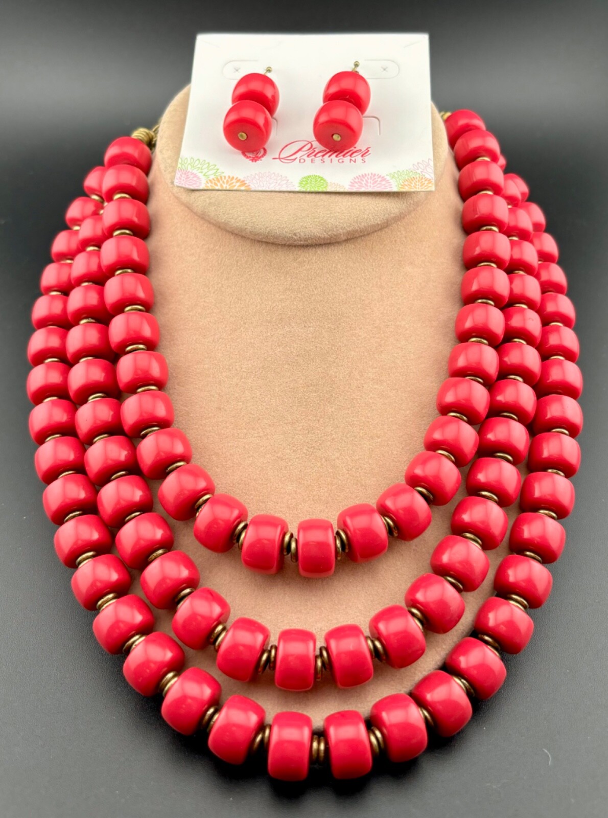 Vintage Premier Designs Bold Chunky Pink Necklace and Earrings NK