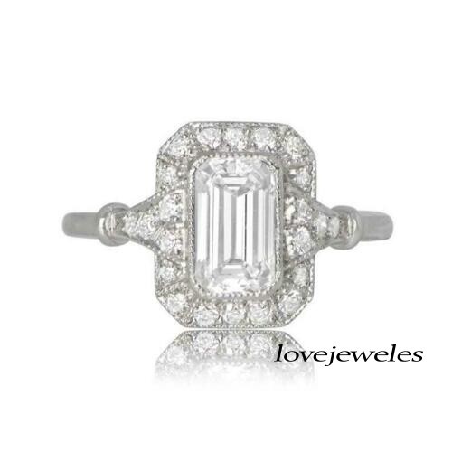 2.50CT Emerald Cut Lab-Created Diamond Vintage Halo Engagement Ring 925 Silver