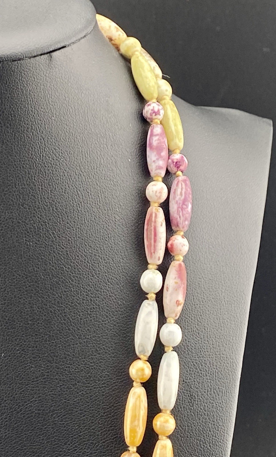 VTG Czech Glass Multicolor Speckled “Picasso” Beaded Necklace W/ Barrel Clasp.