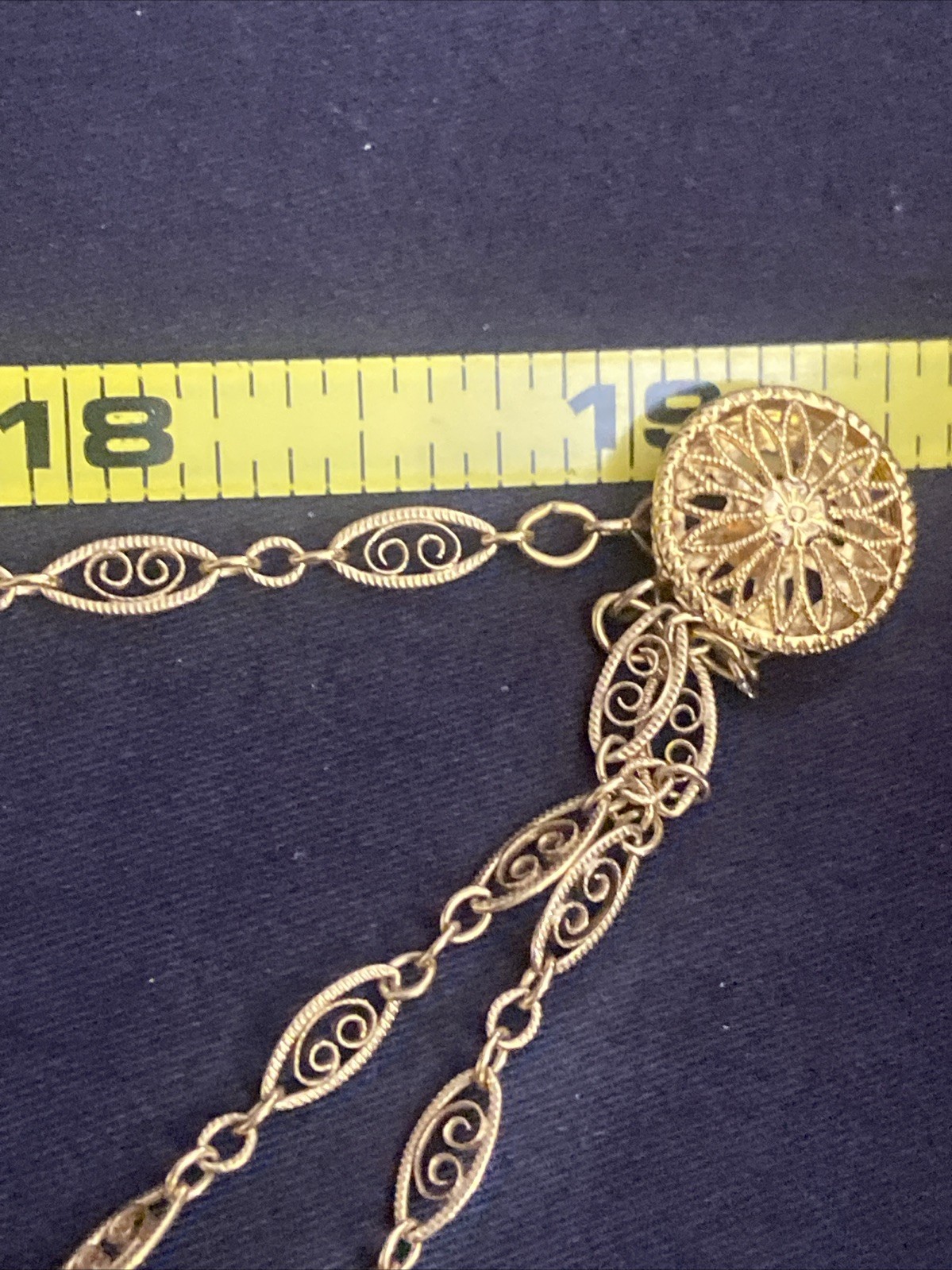 Vtg 14k Gold Vermeil Sterling Silver Triple Strand Filigree Link Necklace 19”