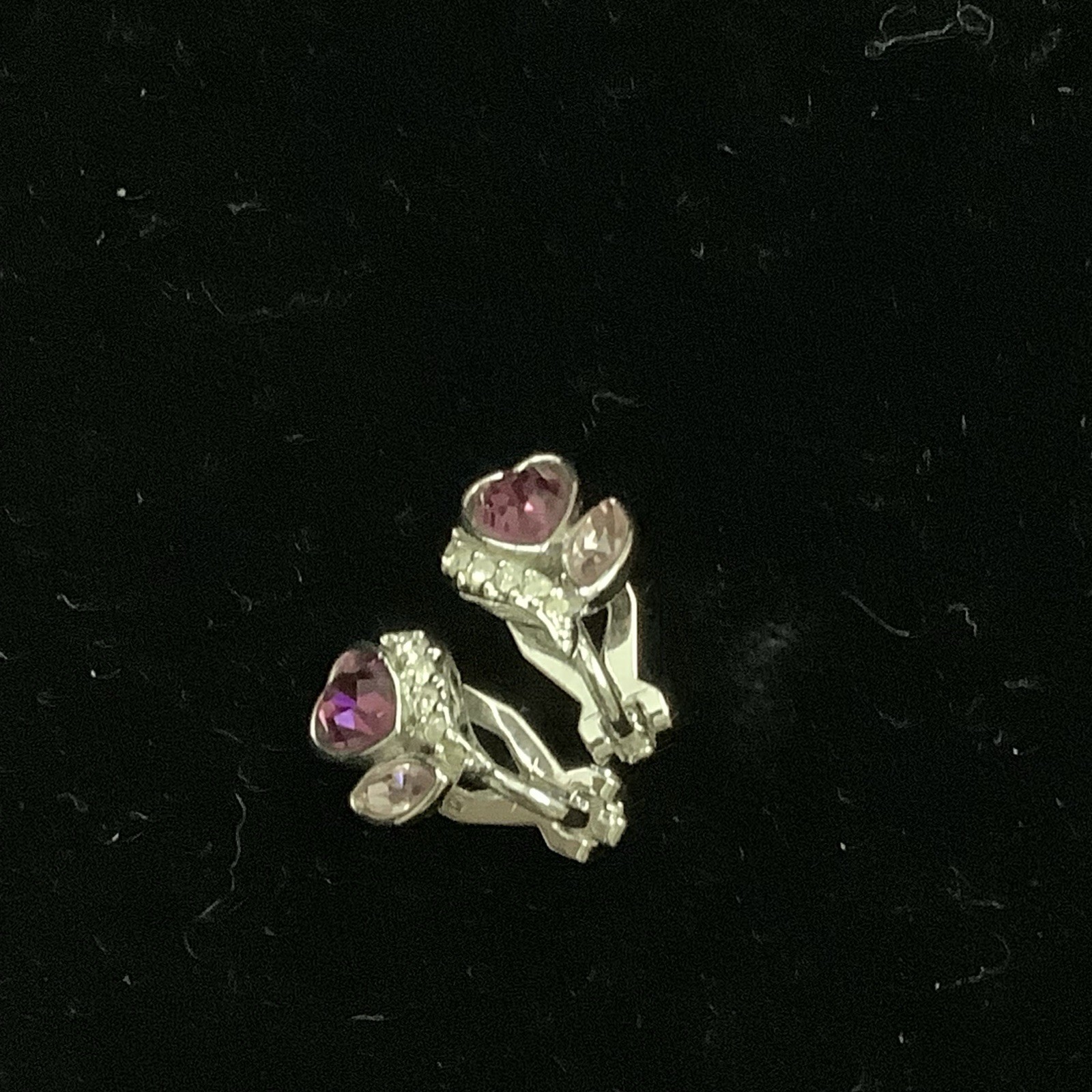 Vintage Pink Heart Clip On Earrings Signed By Unknown Maker