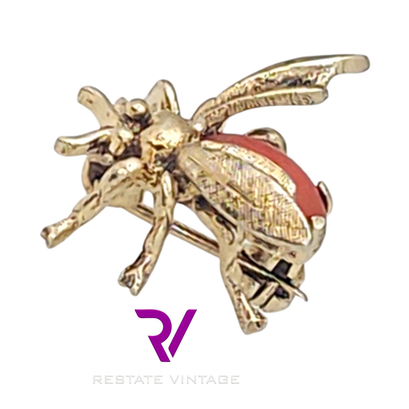 Mint Vintage Maison Behar M-BE Germany Gold Over Sterling Mint Bug Coral Brooch