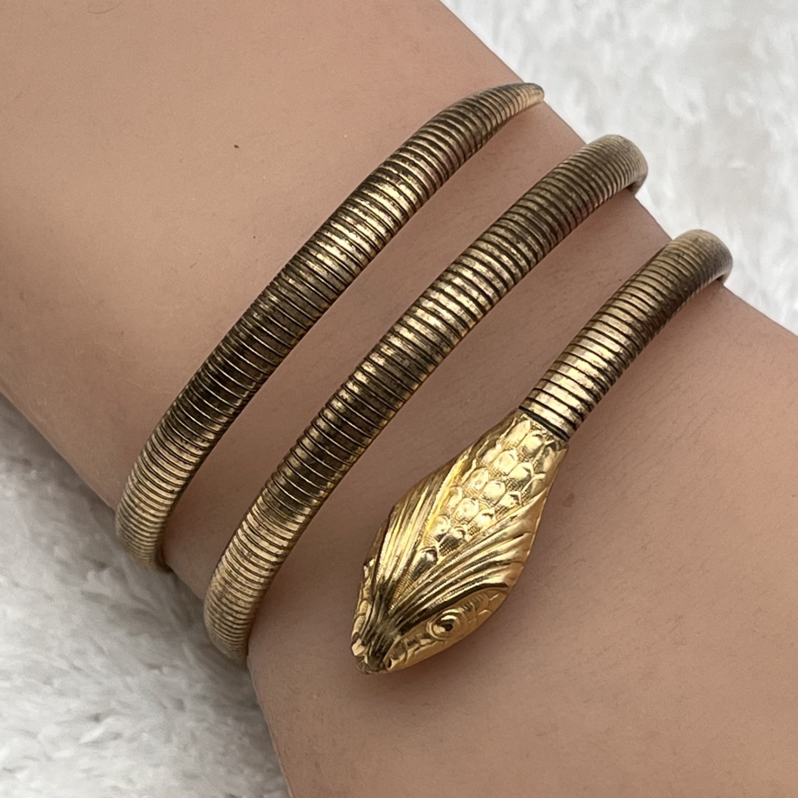Vintage Forstner Snake Bracelet Gold Filled Triple Coil Wrap Egyptian Revival