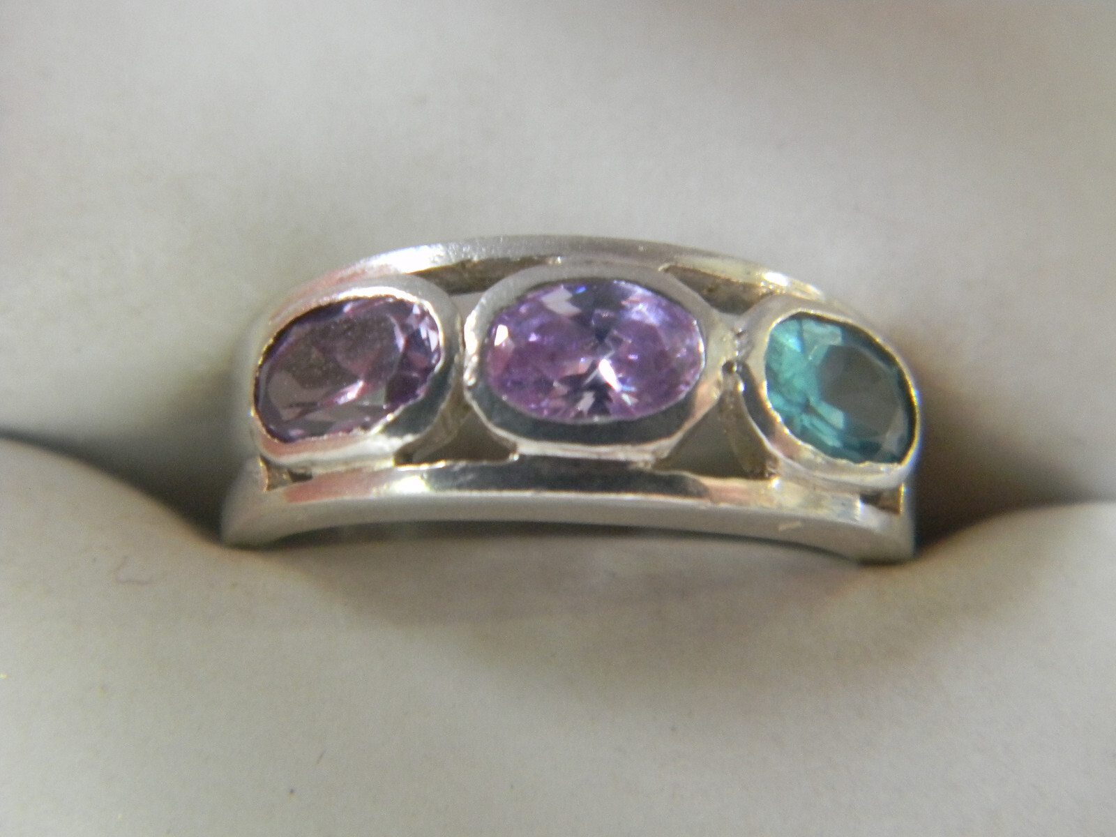 Amethyst/Pink Sapphire/Swiss Blue Topaz .925 Sterling Silver Statement Ring Sz 7