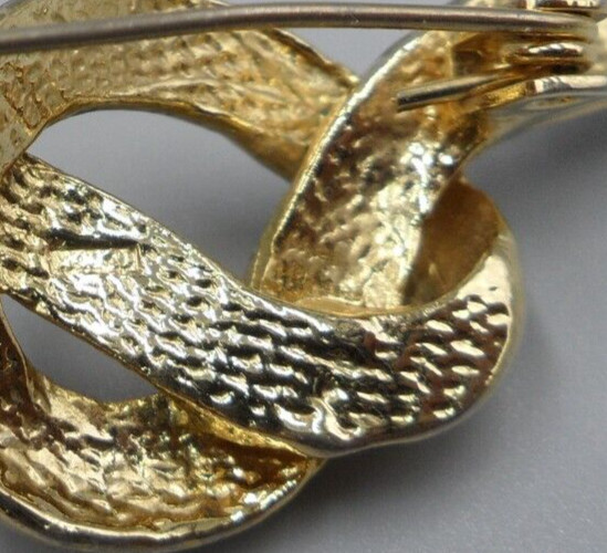 1940s Knot Brooch Clear Pave Rhinestone Ribbon Gold Tone Signed Vintage 2.5″