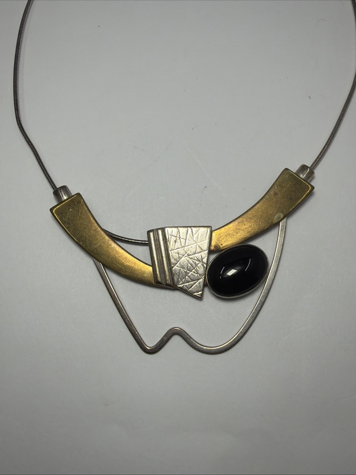 Hall McFall Modern Mixed Metals Necklace 925 Black Onyx 16″ Italian Snake Chain