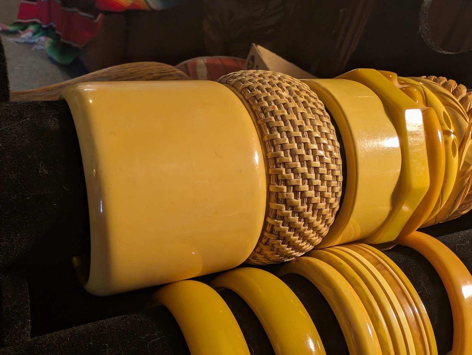 18 Vintage Bakelite Butterscotch – Yellows – Carved – Shaped – Many Tones!