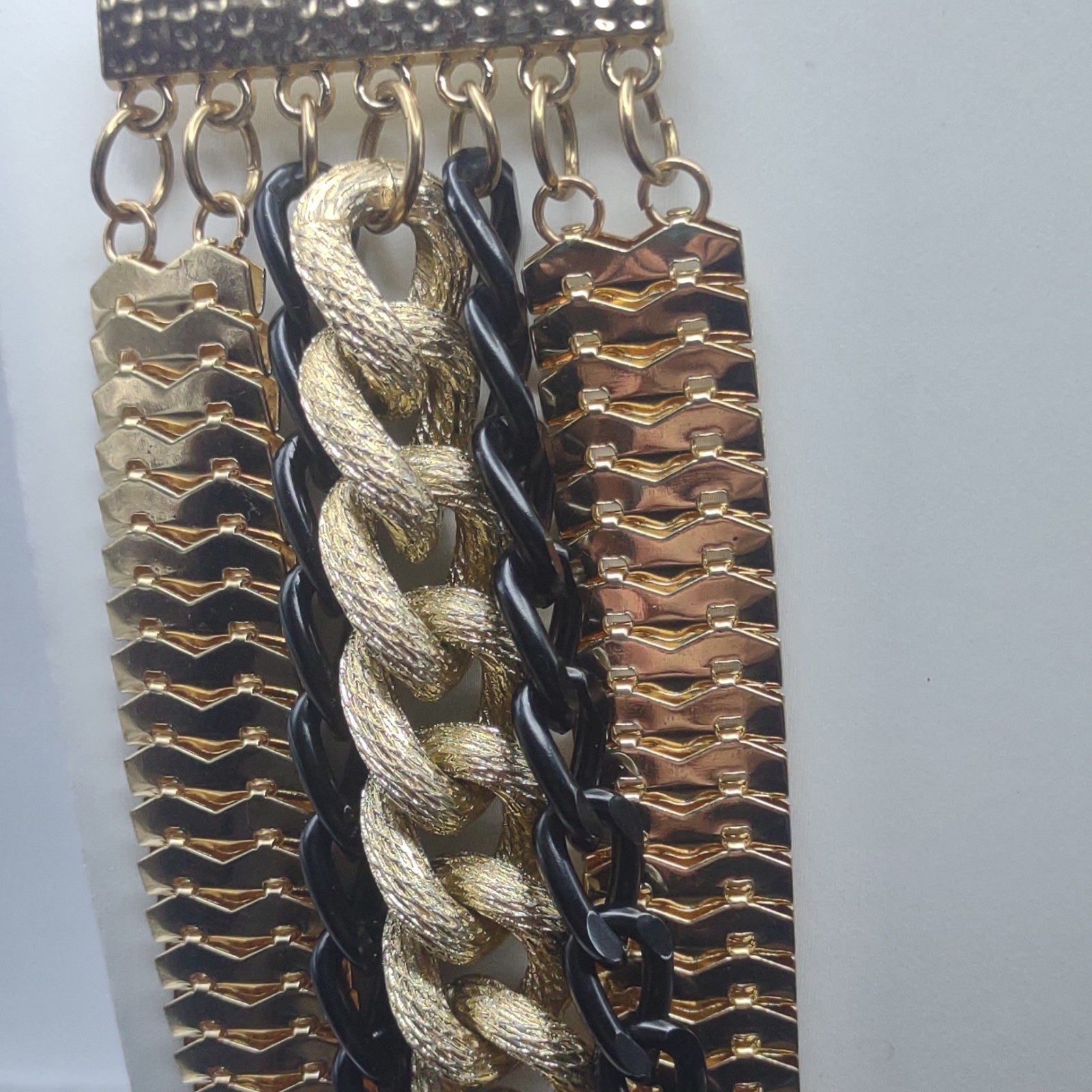 Chicos Gold Layered Chain Bib Necklace Long Adjustable