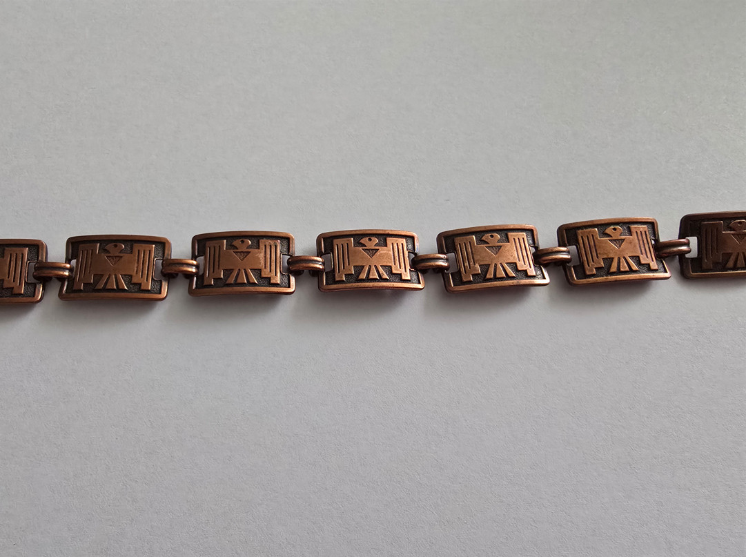 Vintage Copper Link Bracelet 7.5in Geometric Design 0.5in Wide Art Deco