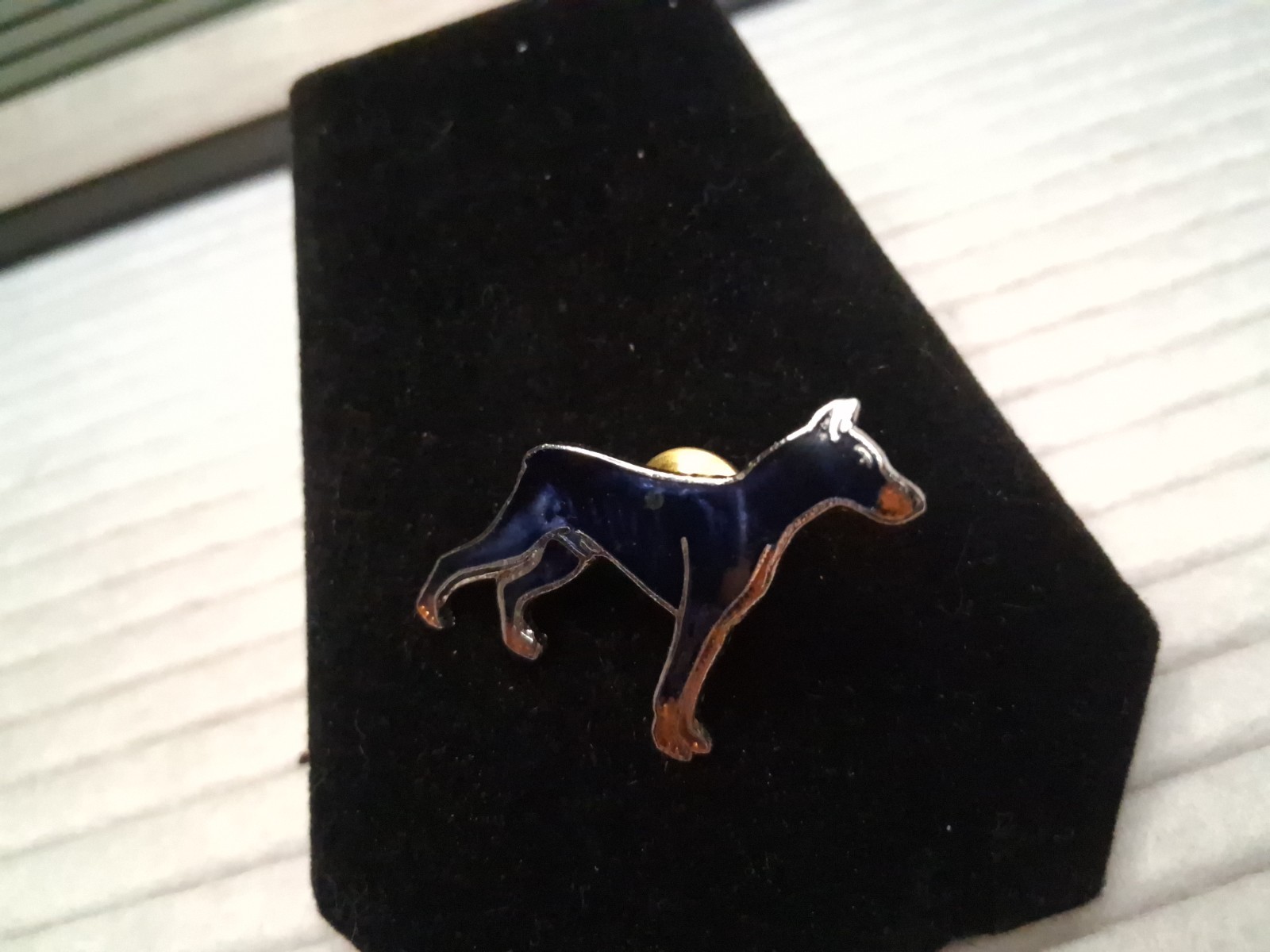 Vintage Mafco Collectible Dog Pin Doberman Brooch Silver Tone Blue Enamel Signed