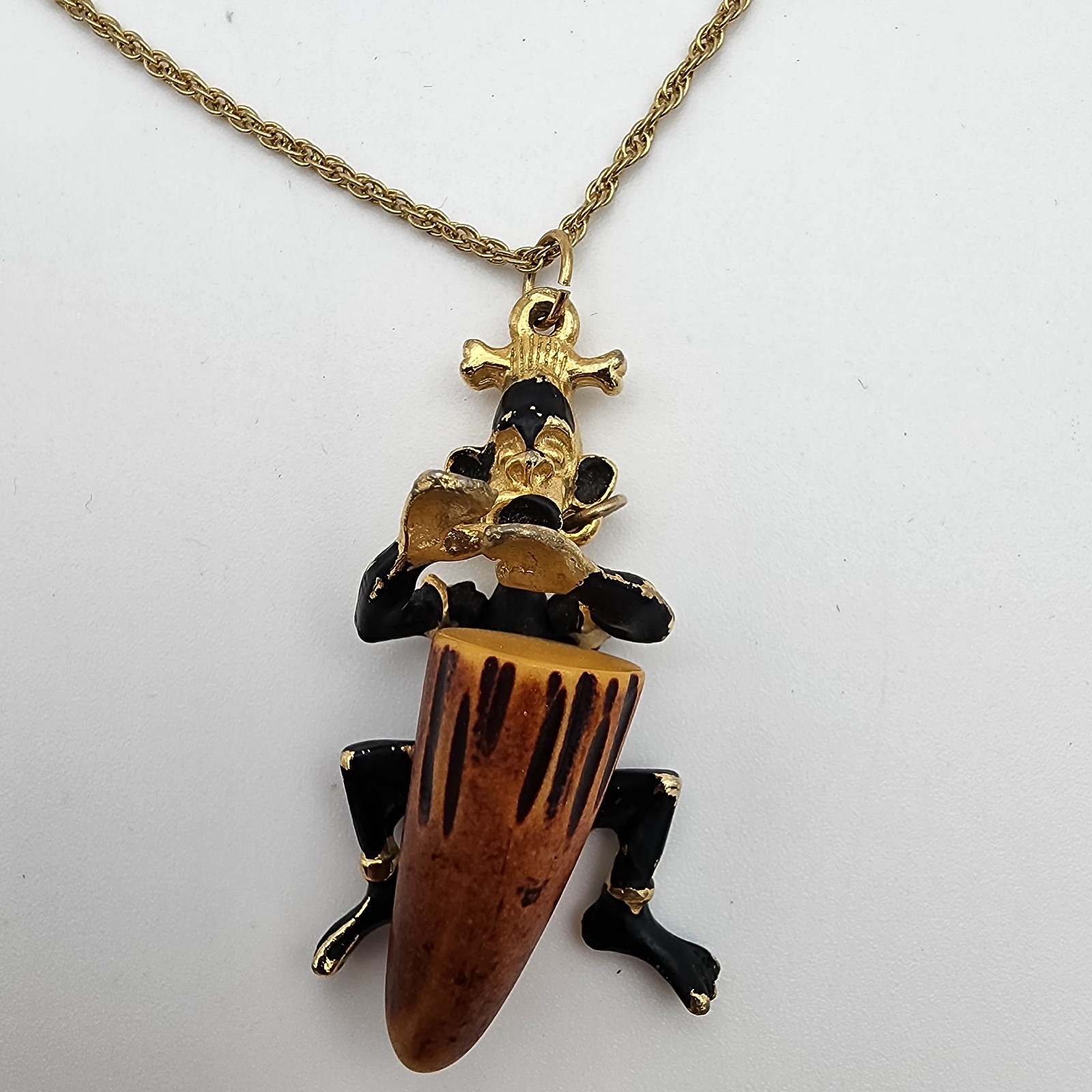 VTG Charles F. Worth Tribal Musician Pendant Necklace Cognac Bakelite GUC