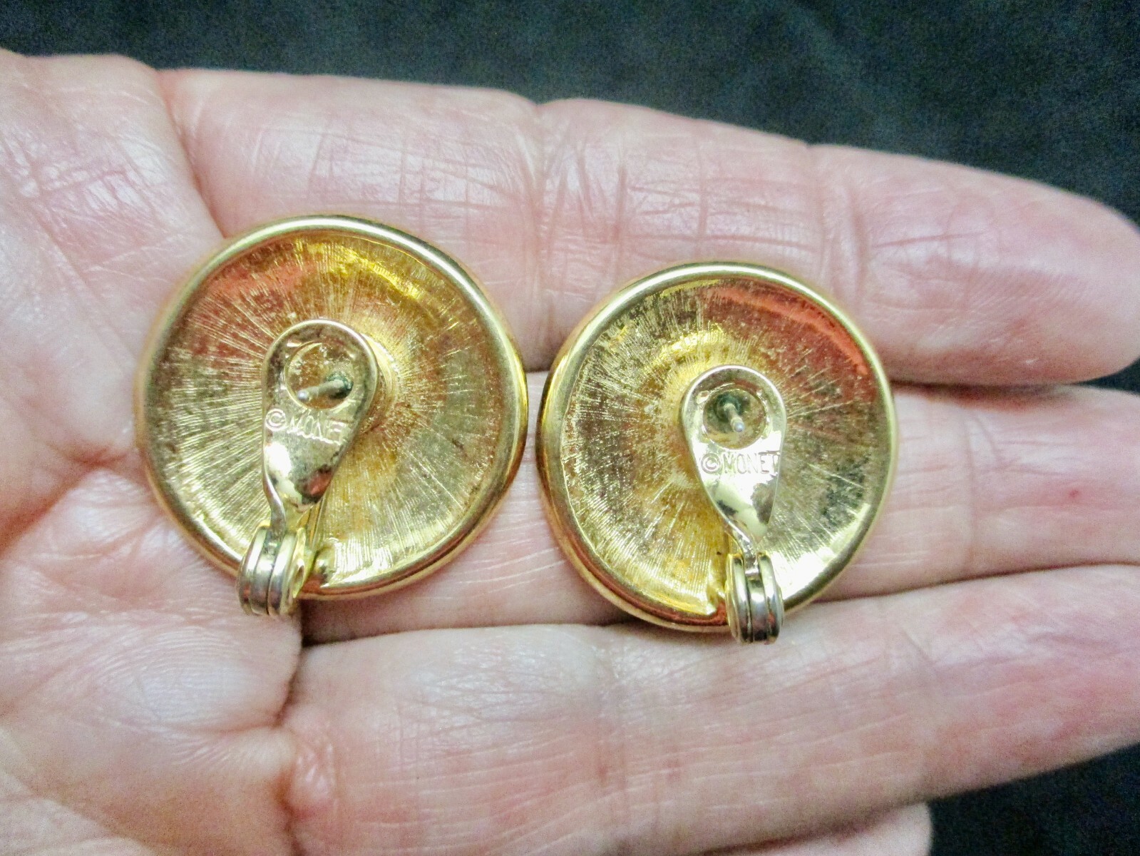 Vintage 1980’s Red, Gold & White w/Cream Enamel Pierced Earrings