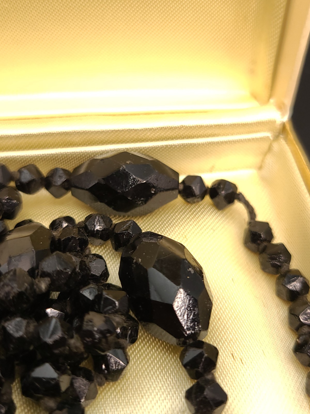Antique Czech Glass Beads Lot Green Black Hand Cut Faceted w/ Box