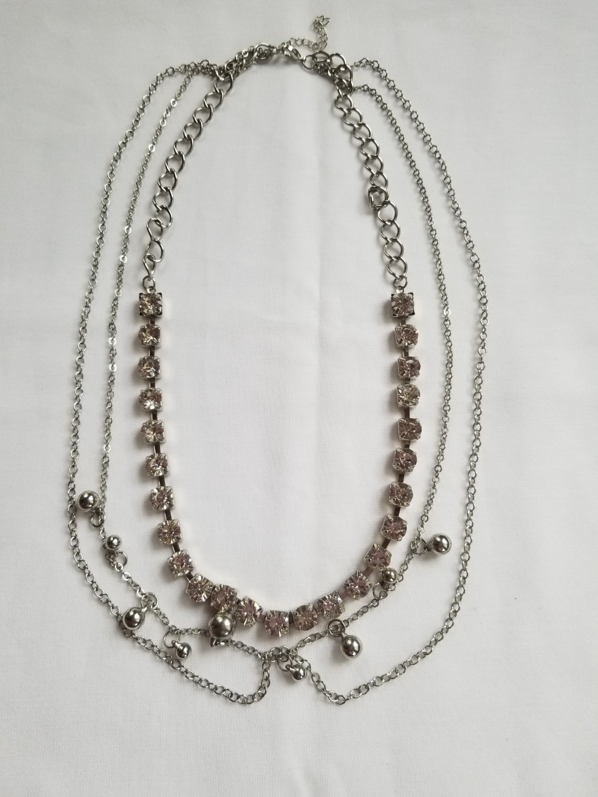Vintage Glam Rhinestone Layered Necklace Silvertone Sparkle Clear