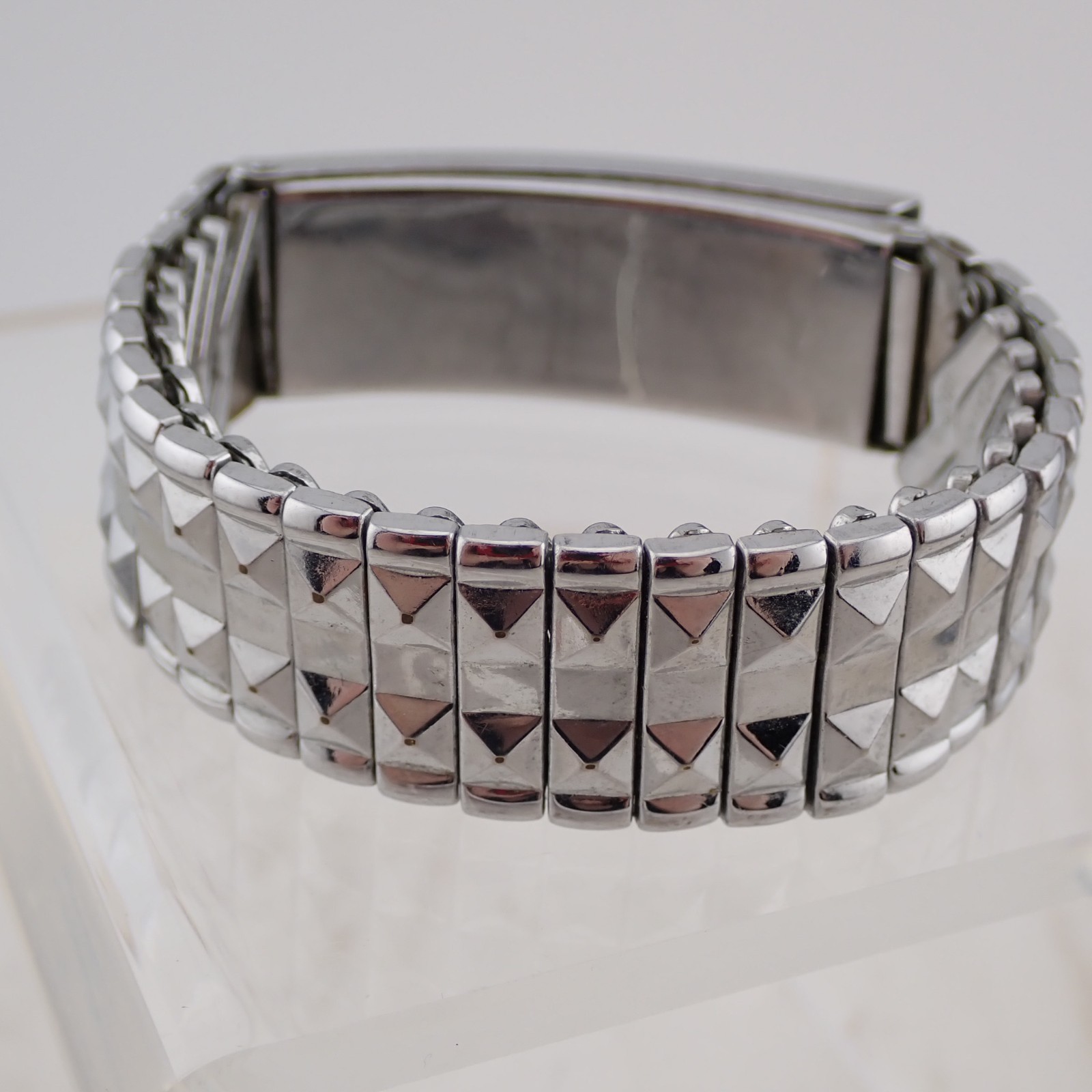 Vintage Expandable Secret Photo ID Silver Tone Bracelet 5 1/2″-8″ Engraveable