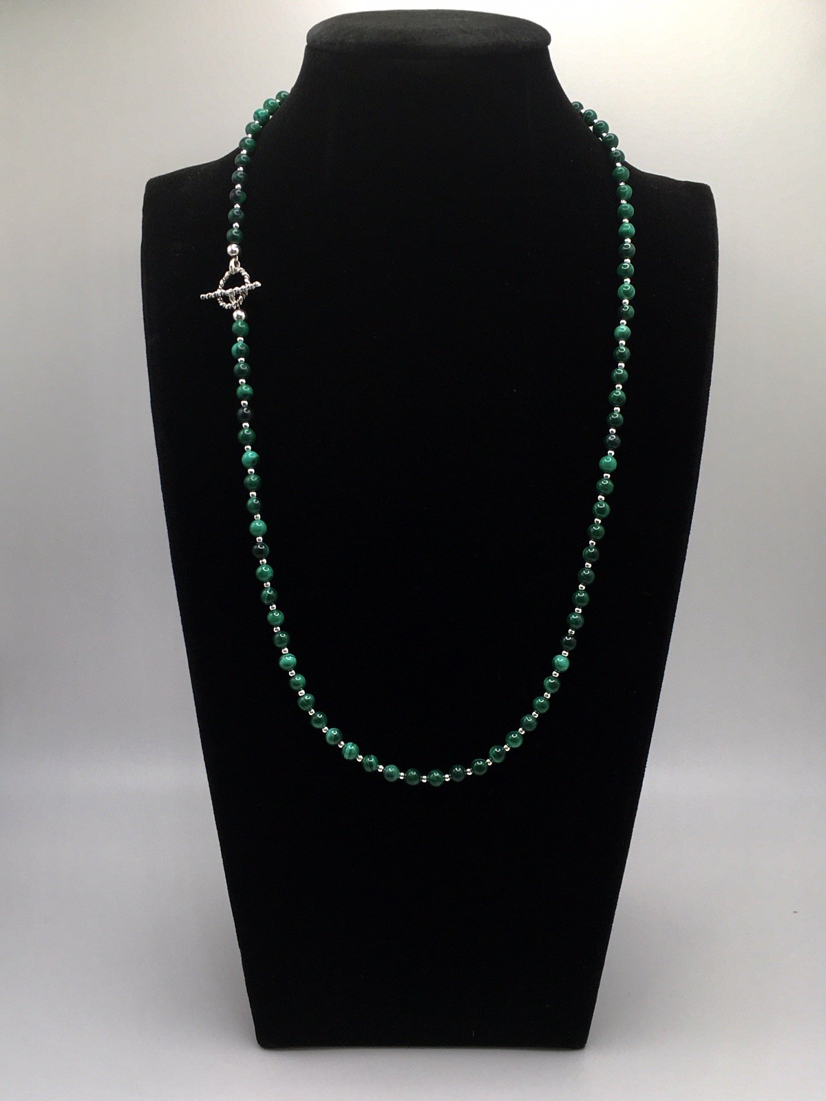 Silver Schark Handmade Sterling Silver & Green Malachite Necklace 21″ #97