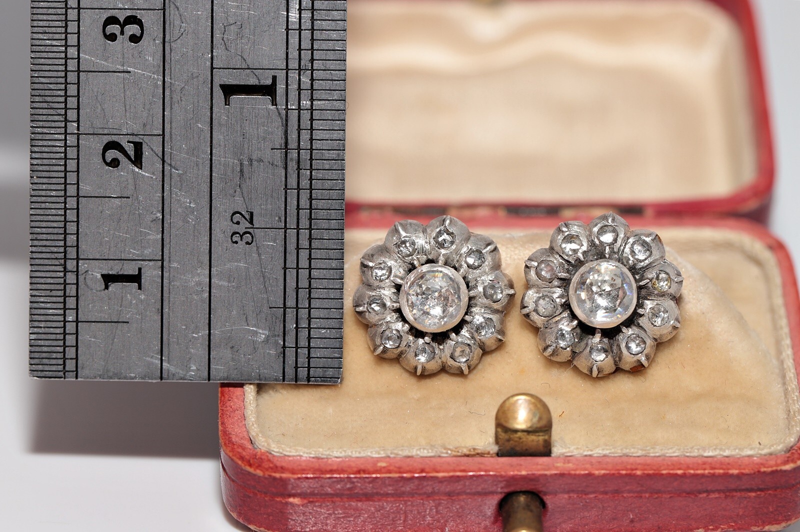 Antique Circa 1900s 14k Gold Top Silver Natural Rose Cut Diamond Earring
