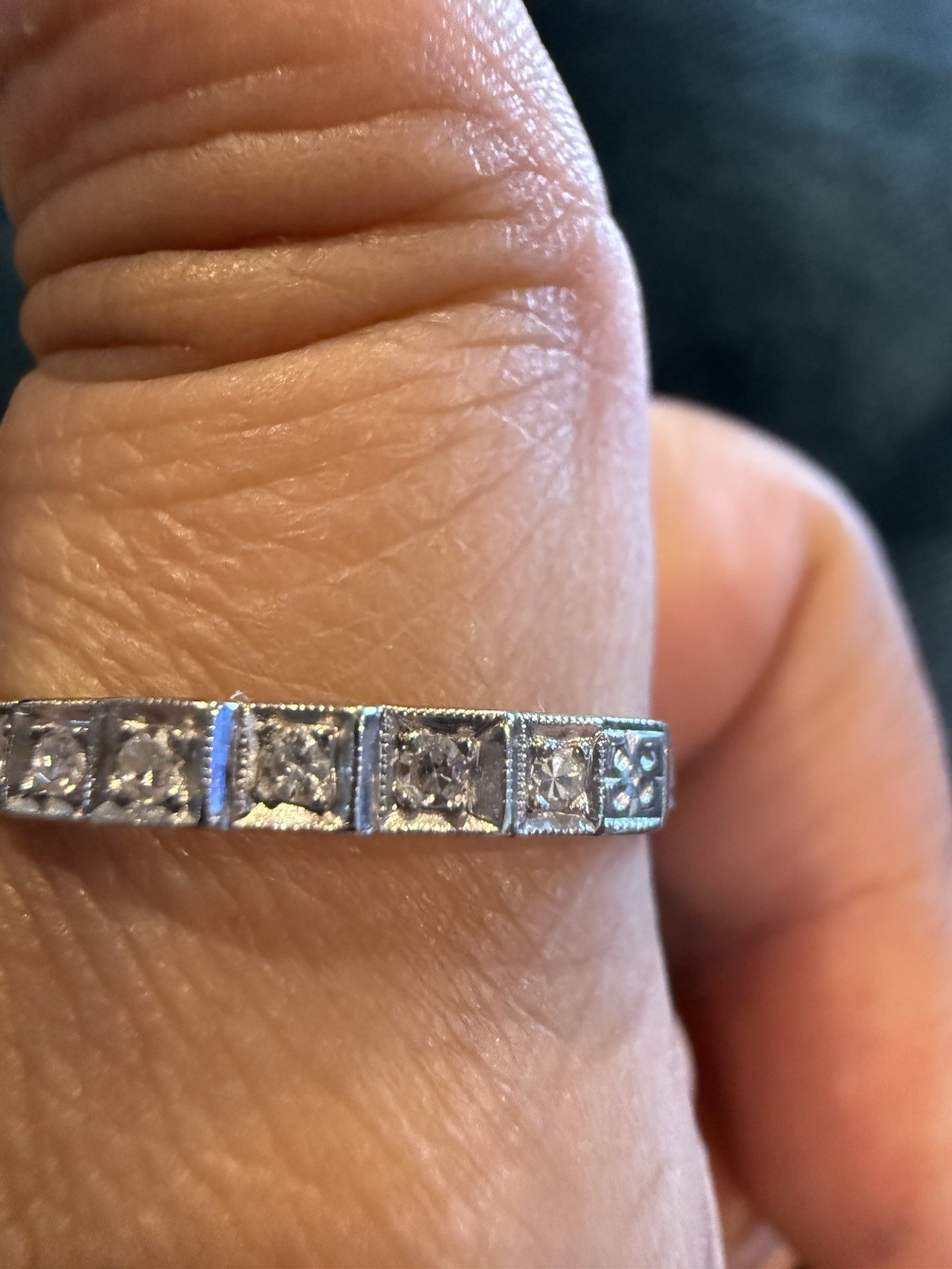 art Deco 7 Stone Single Cut diamond 14k band wedding estate antique ring