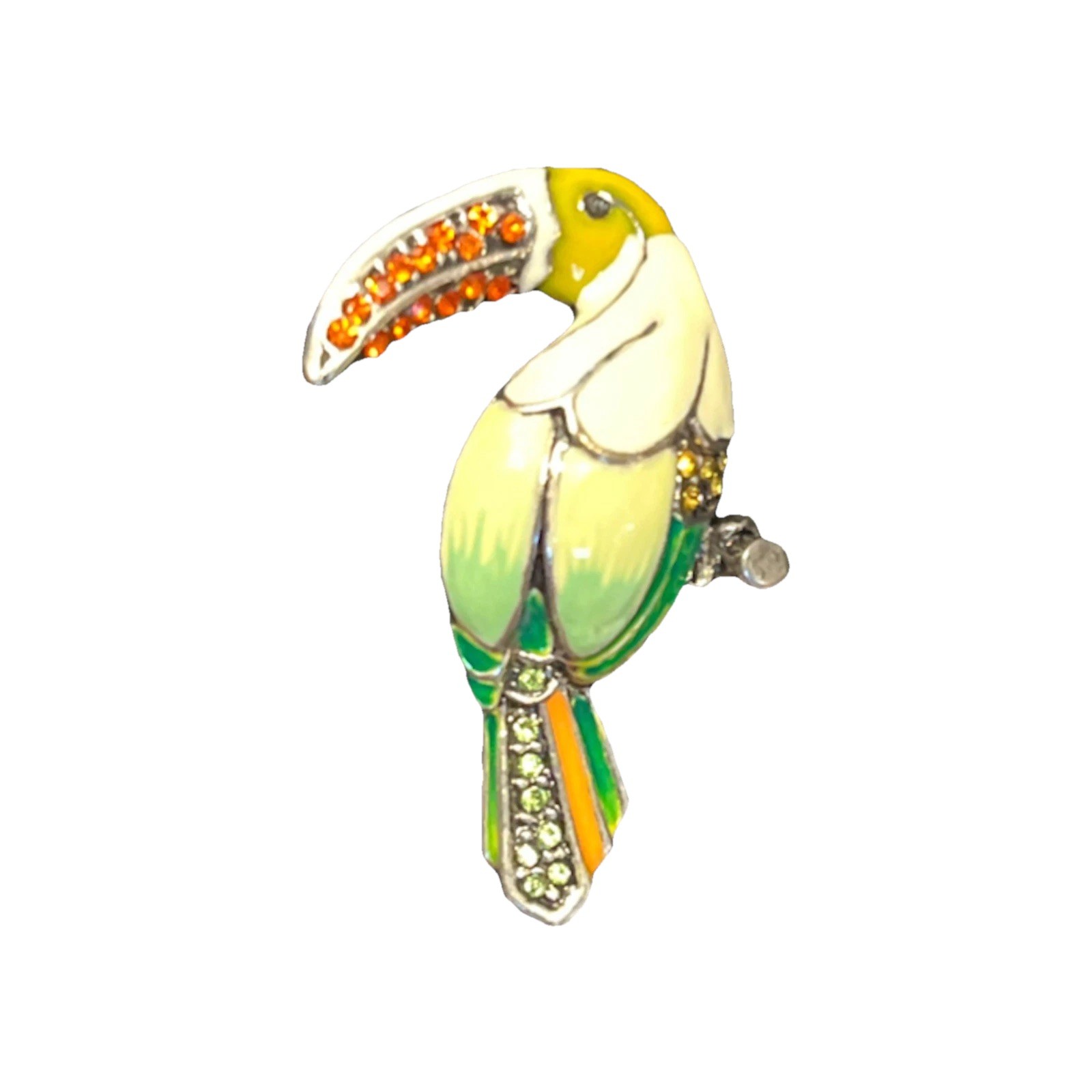 VTG Enamel Rhinestone Lucite Silver Metal Alloy Wire Rhinestone Bird Brooch 1950