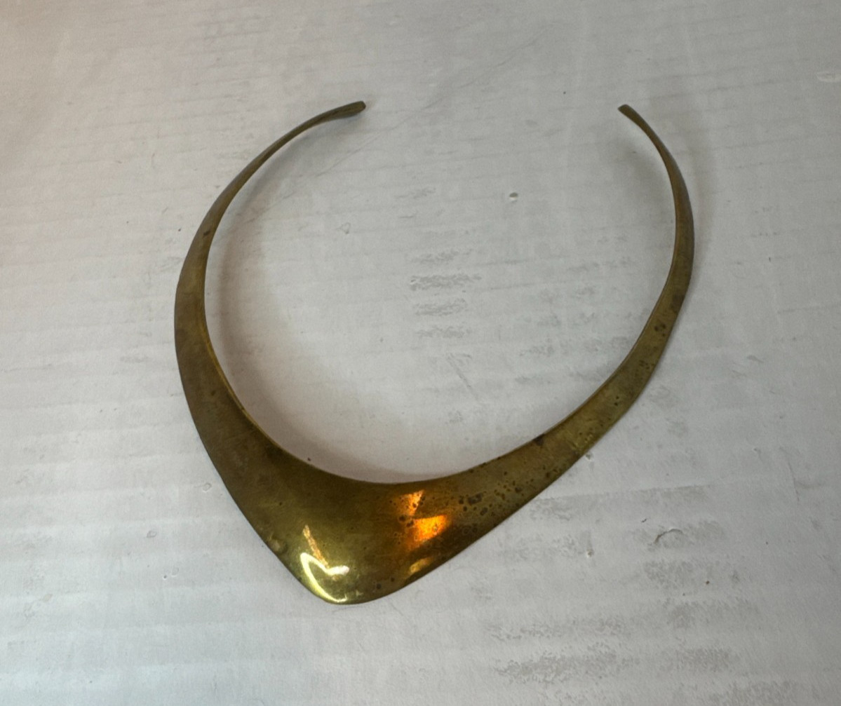 Vintage Brass Collar Necklace Small 6″ 1970s 1980s VTG Statement Piece Choker