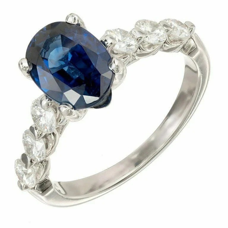 3.5Ct VVS1 Lab-Created Blue Sapphire Accent Solitaire 14k White Gold Finish Ring