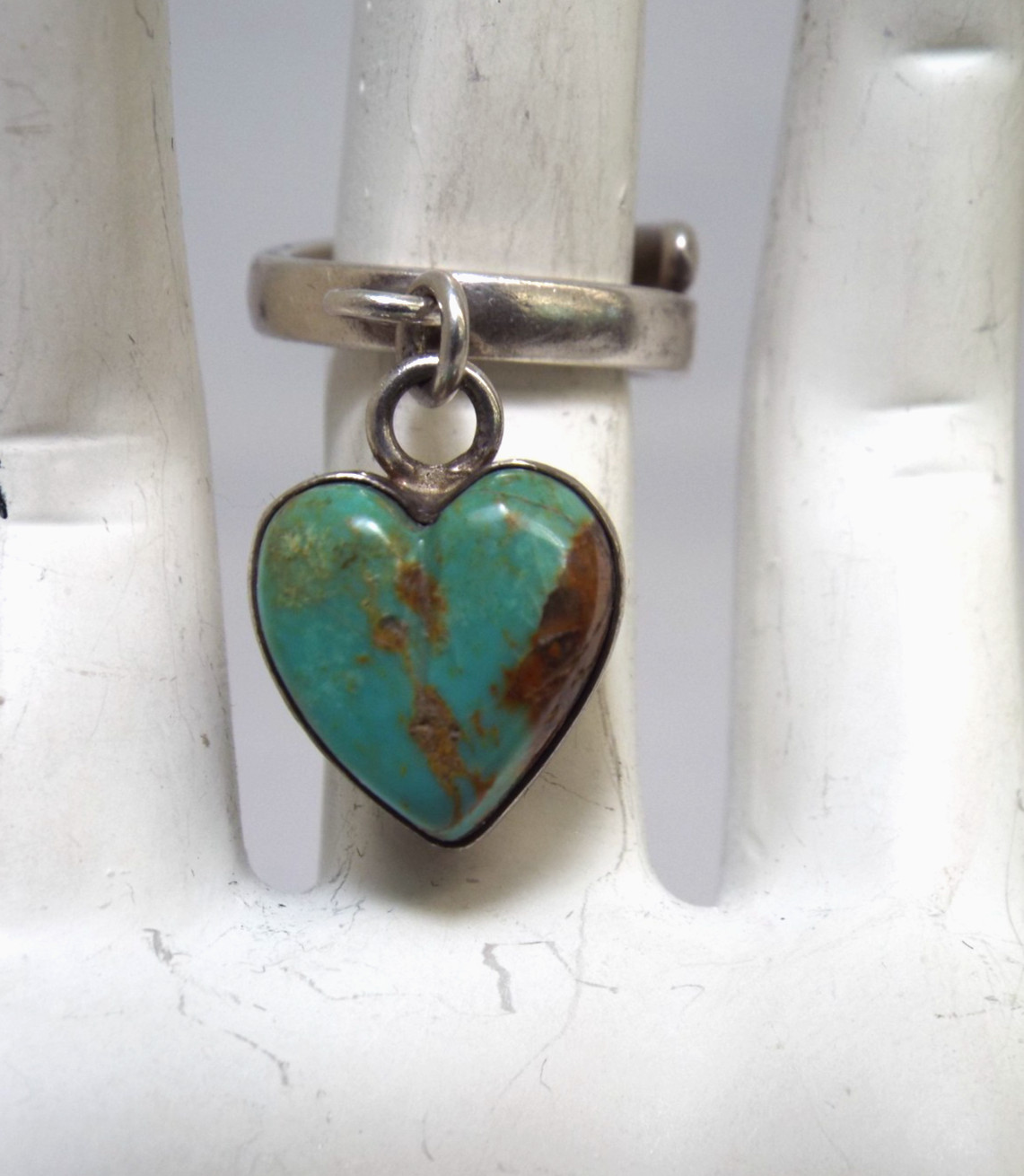 Joan Slifka Designs STERLING SILVER Turquoise Dangle Heart Ring Size 5.5 6g