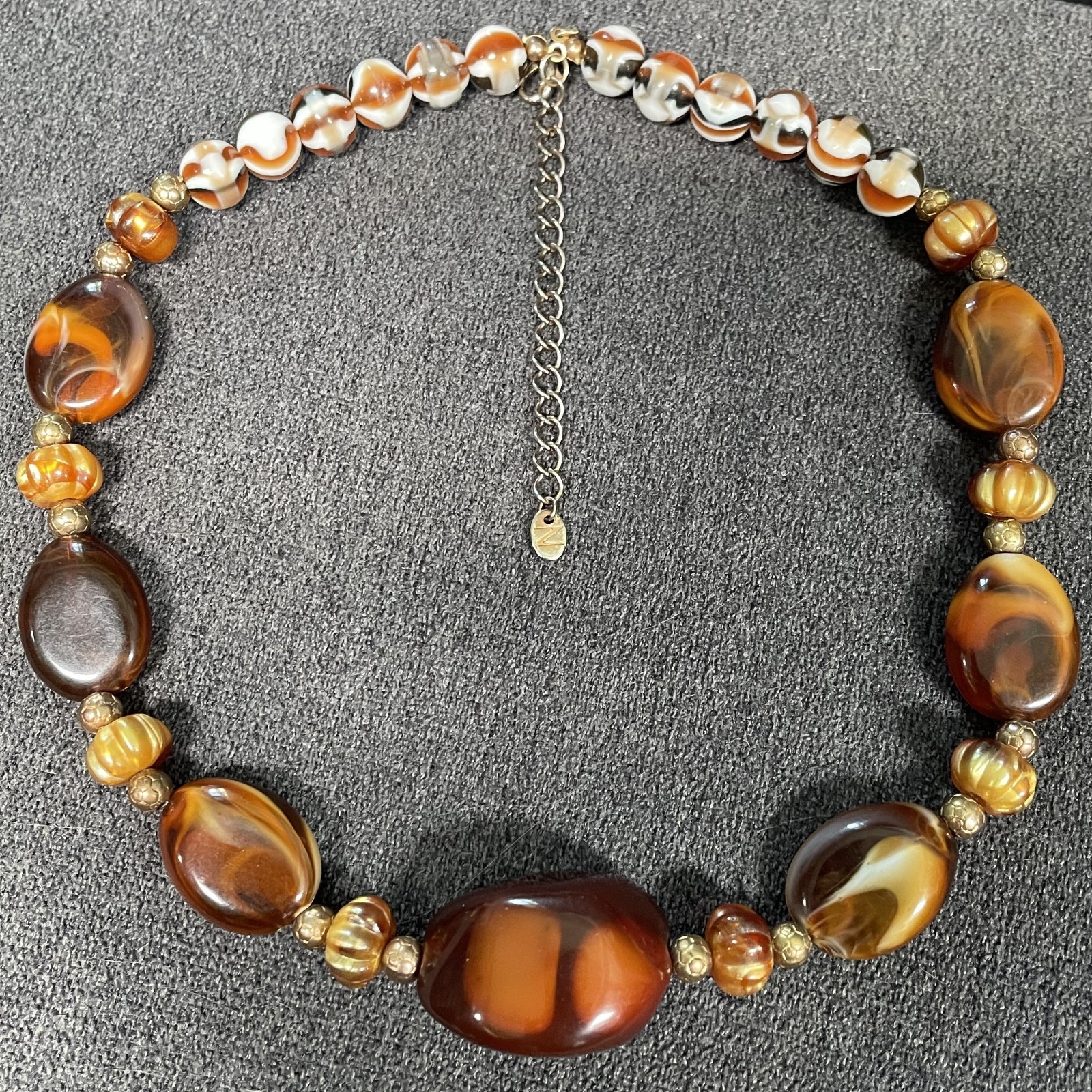 Vintage Napier Geometric Multi Color Agate Stone & Gold Tone Beads Necklace 18″