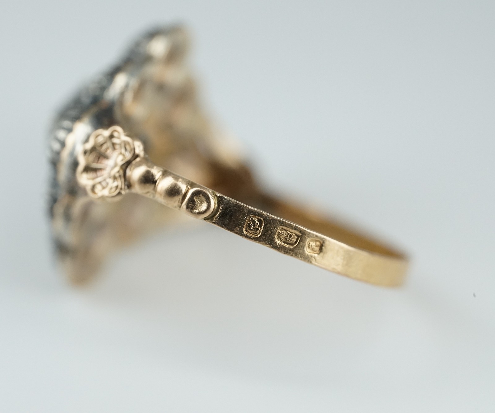 1793 Georgian Rose-Cut Diamond Cluster Ring, 18K Gold & Silver, London Hallmarks