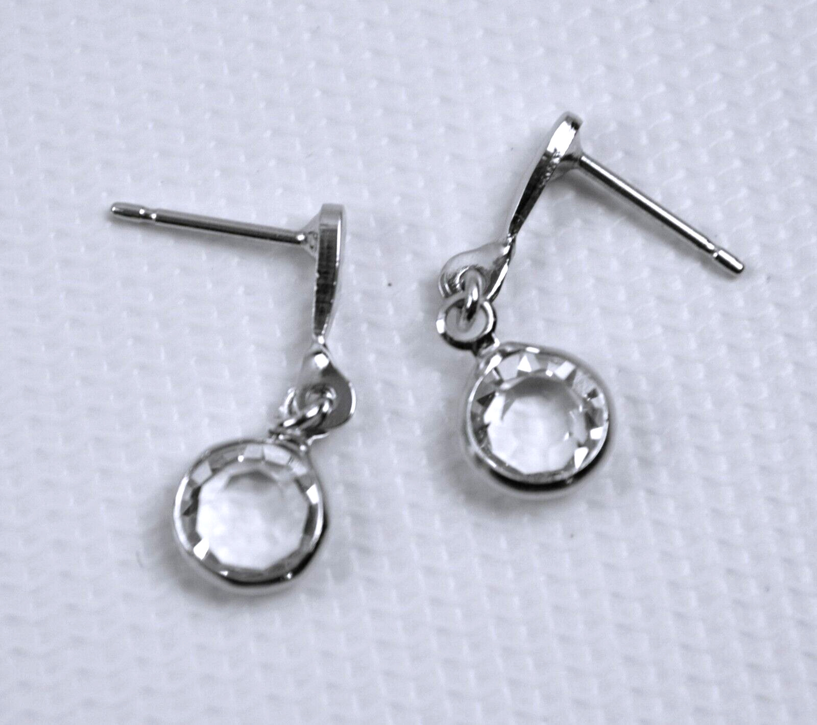 Vintage Silver Tone Pierced Post Earrings w/ Clear Rhinestone Dangle .75″