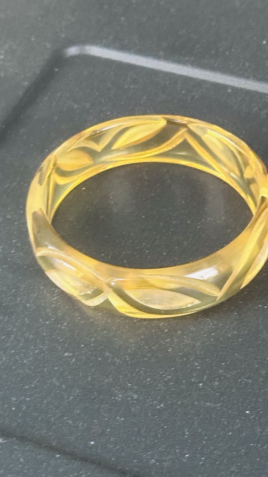 Vintage Carved “Apple Juice” Translucent Bangle Bracelet