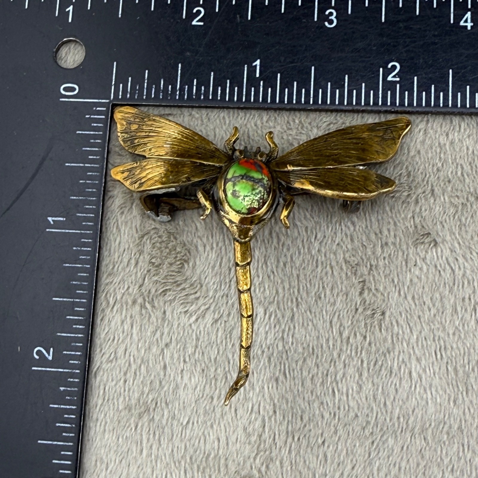 Vintage Dragonfly Brooch Gold Tone Insect Old