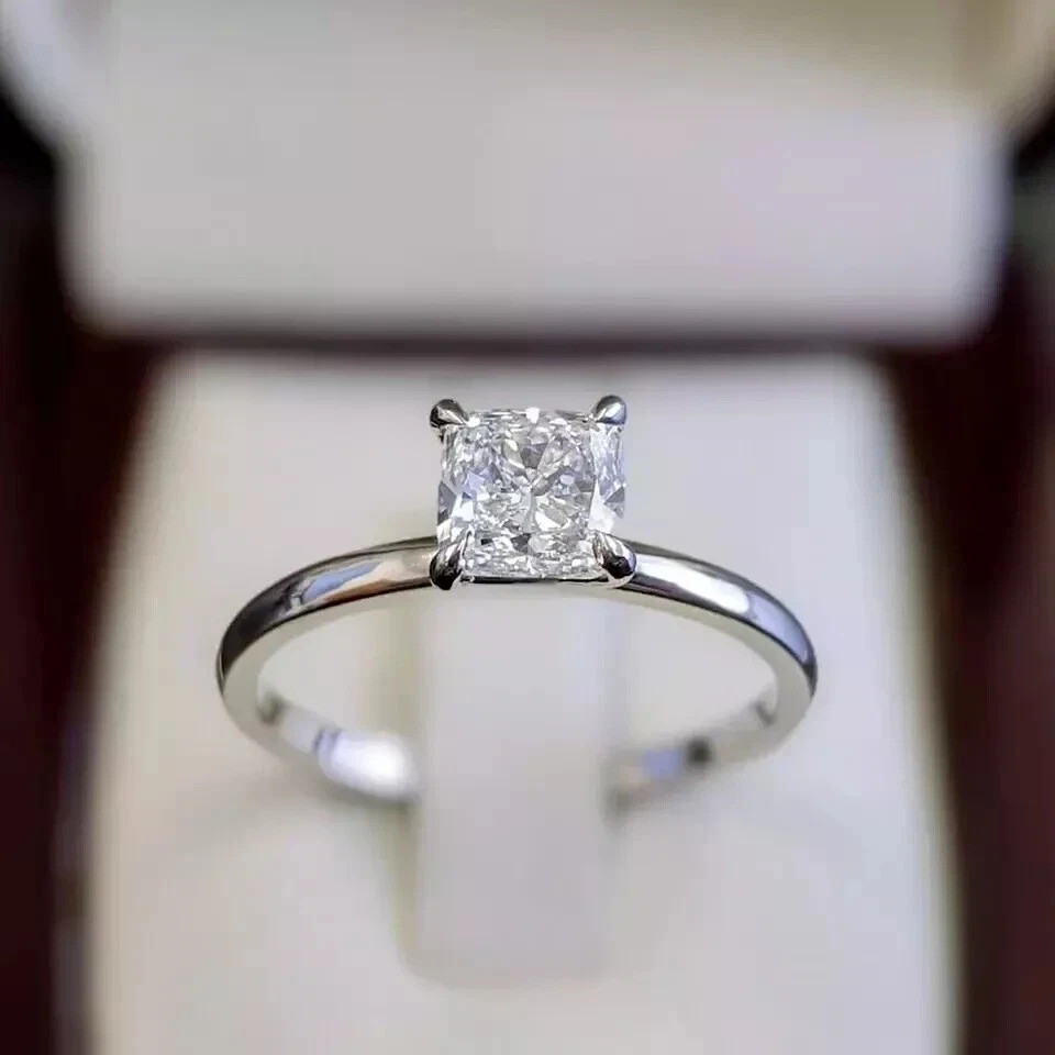 1.2Ct Cushion Cut Lab Created Diamond Solitaire Ring Engagement 14K Gold Finish