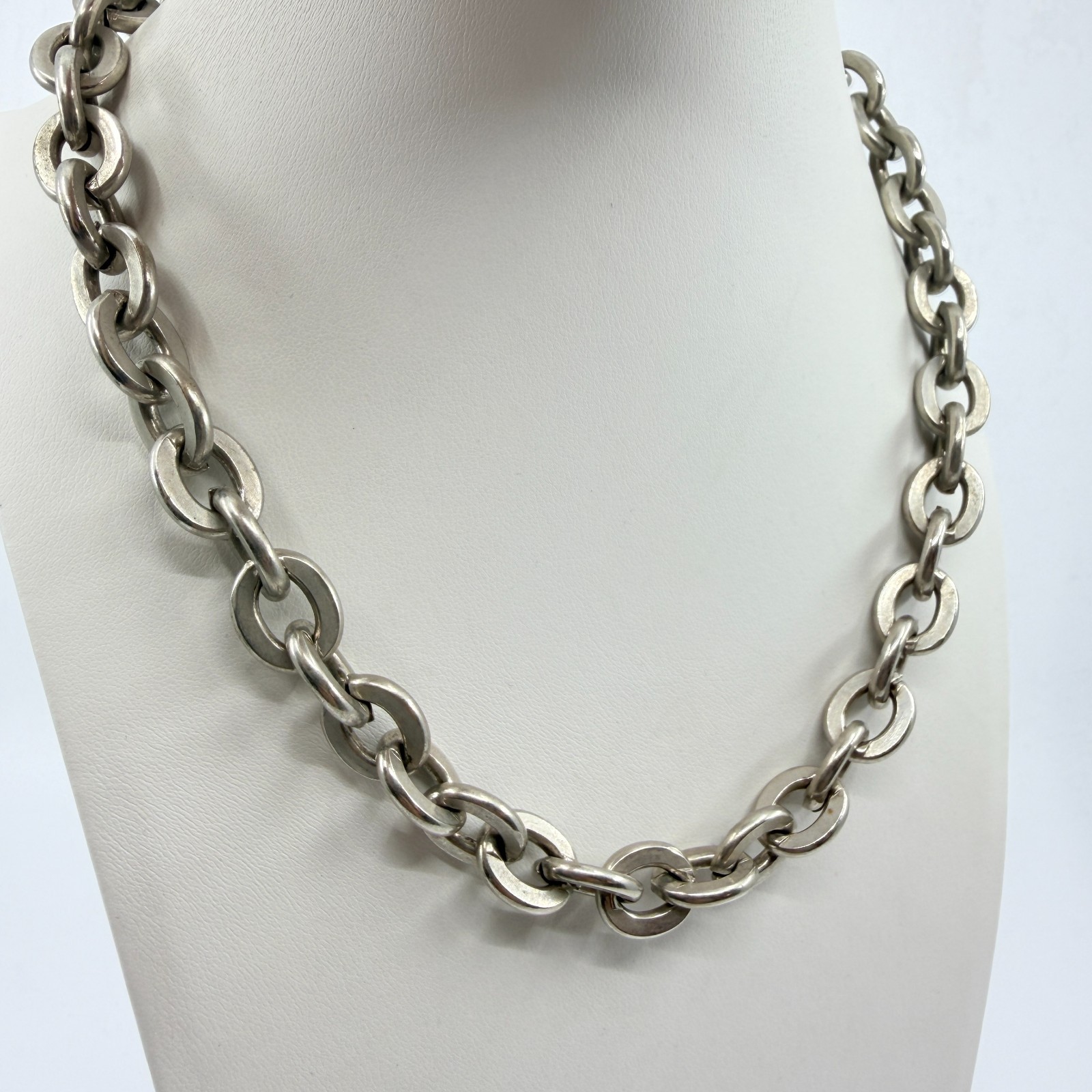 Vintage Silver Tone Chunky Cable Chain Necklace Retro Bold Heavy Link Choker