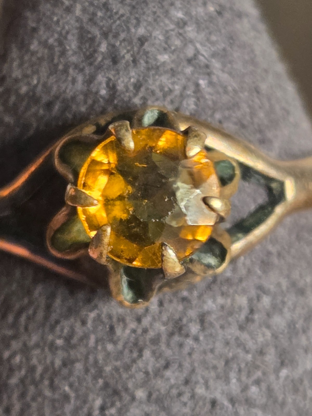 VINTAGE COSTUME RING LITTLE NEMO ART DECO SYNTHETIC CITRINE SOLITARE SIZE 6.5