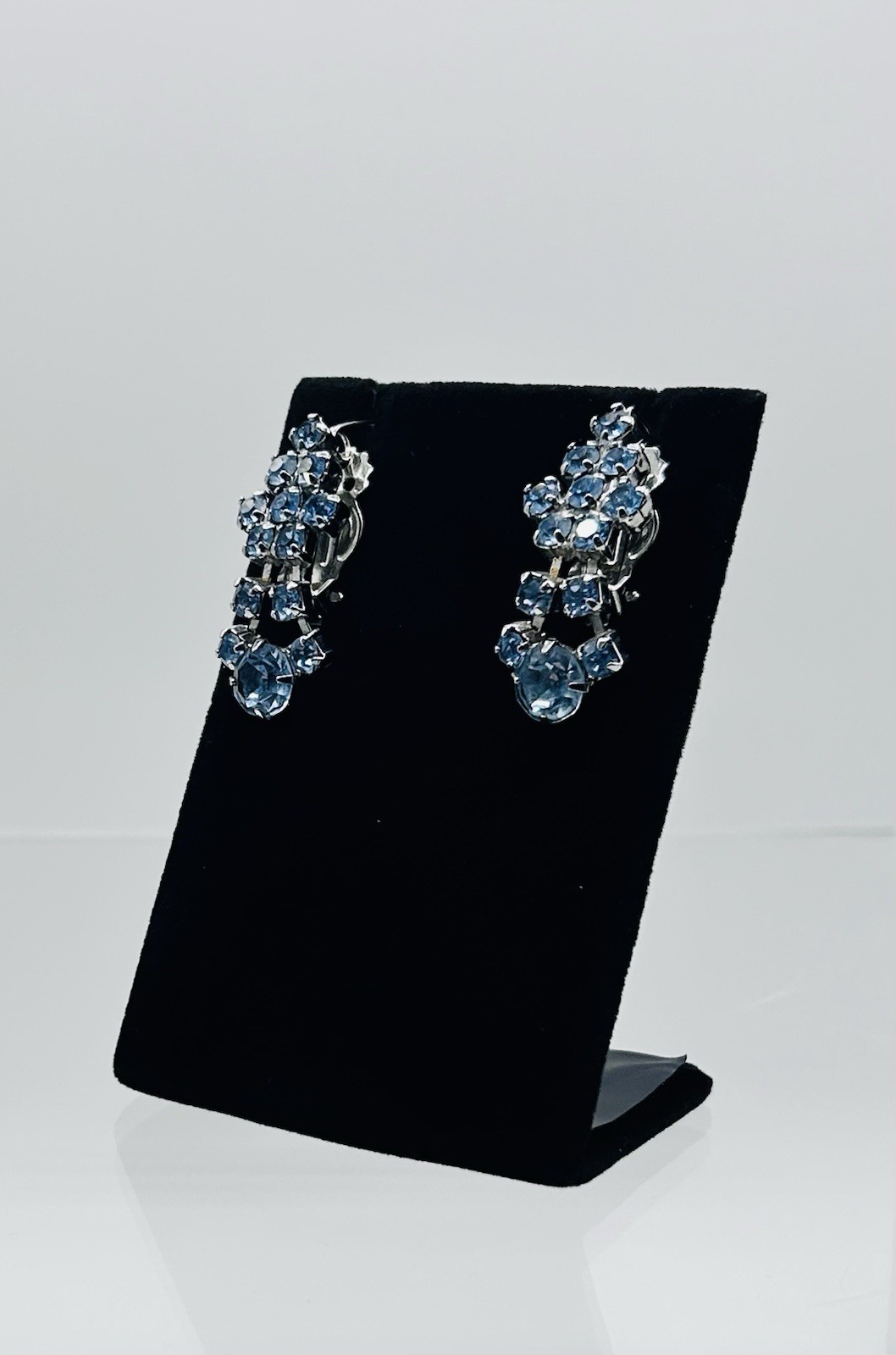 Vtg-BLUE RHINESTONE-Necklace-Choker-Ring-Bracelet-Clip-on Earrings SET