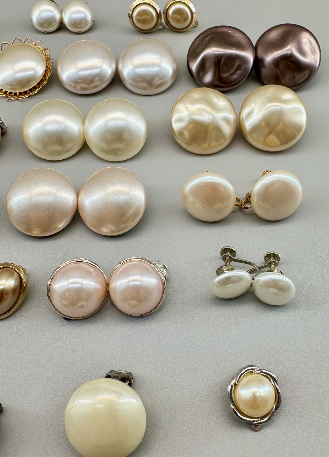 Vintage Clip Earrings Lot 20 Pairs 5 Single Assorted Faux Pearl Some Signed