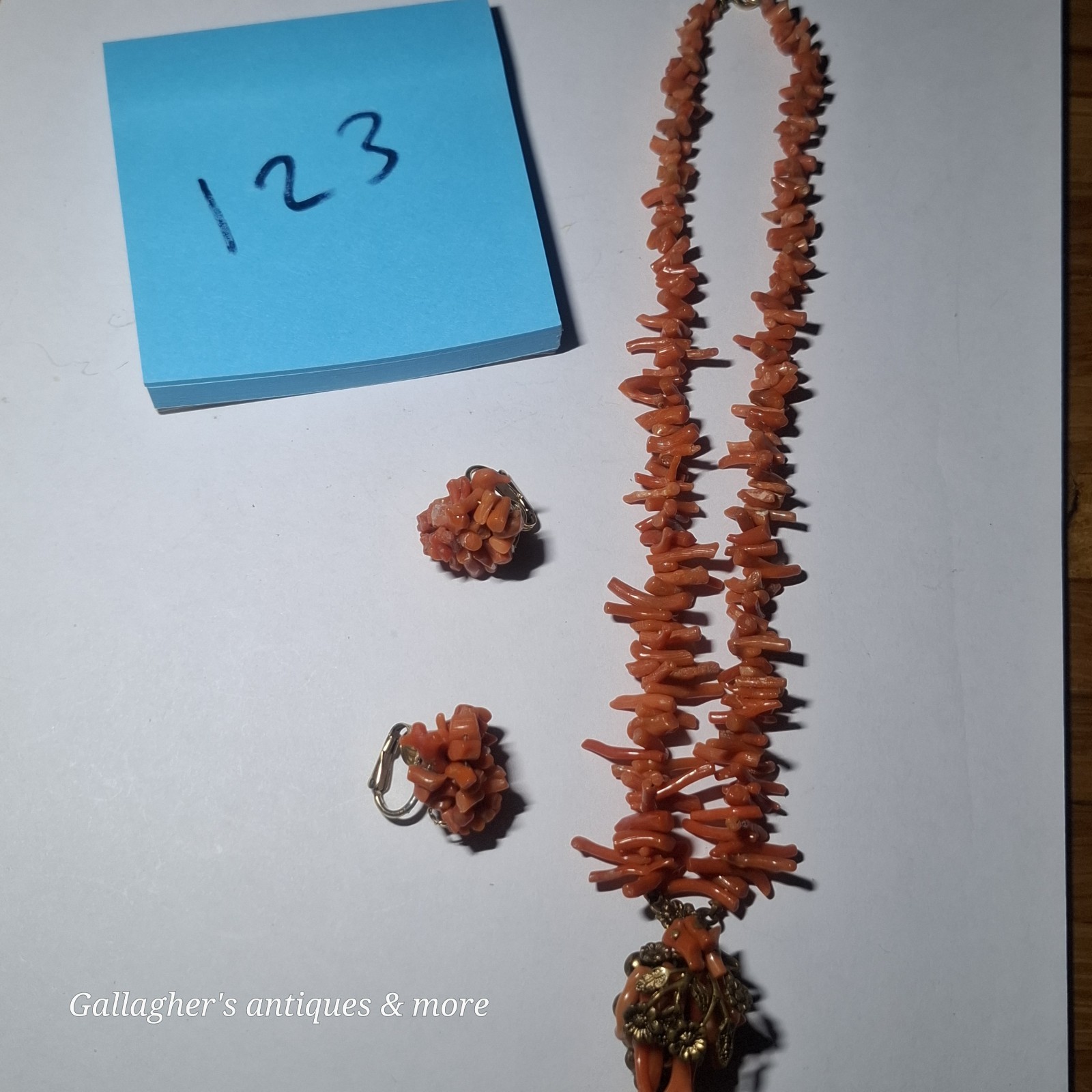 Beautiful Miriam Haskell Stick Pink Coral Necklace Grape Bunch Earrings Set 123