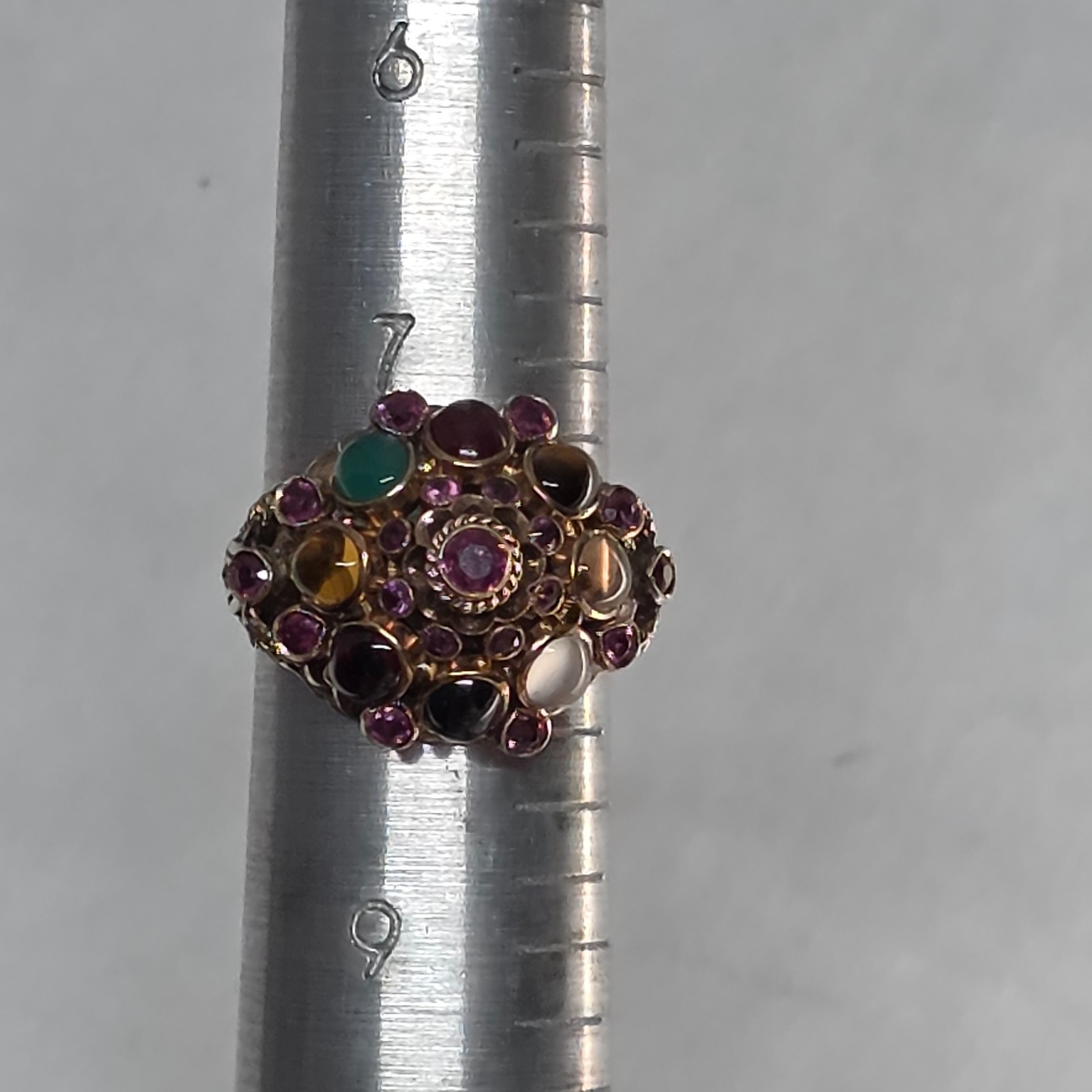 Vintage Thai Princess Harem Ring 18K Gold Multi Gem Cabochon 6.8g Sz 7.75